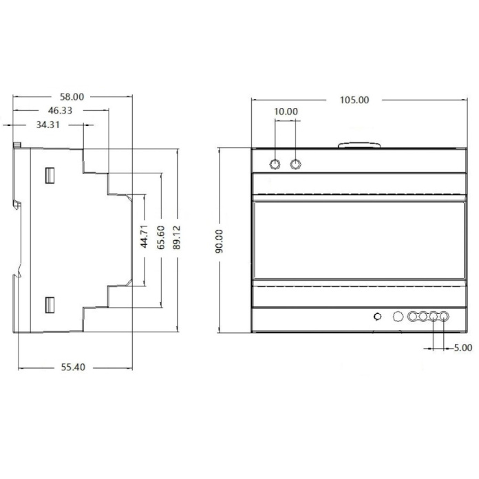 Rysunek techniczny zasilacza na szynę DIN model DL2-150-12-U